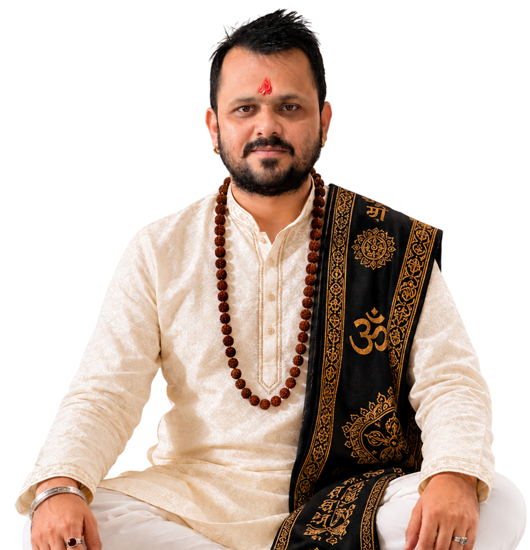 Pandit Bharat Ji studying a birth chart
